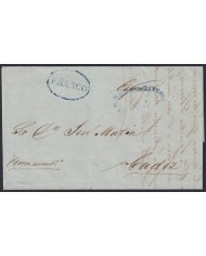 PREFI-814 CUBA SPAIN 1851 STAMPLESS MARITIME MAIL Nº4 BLUE. TRINIDAD TO CADIZ.