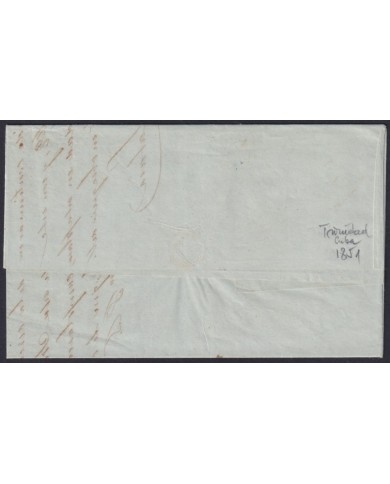 PREFI-814 CUBA SPAIN 1851 STAMPLESS MARITIME MAIL Nº4 BLUE. TRINIDAD TO CADIZ.
