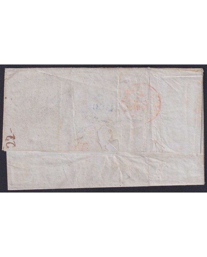 PREFI-815 CUBA SPAIN 1851 STAMPLESS MARITIME MAIL Nº4 BLUE. HAVANA TO BARCELONA.