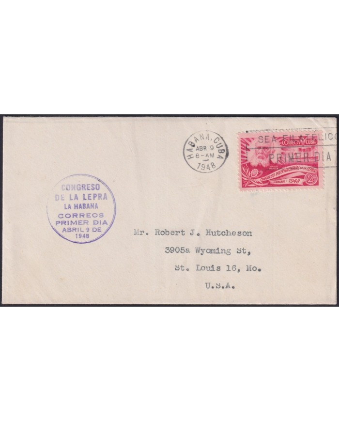 1948-FDC-182 CUBA REPUBLICA FDC 1948 CONGRESO DE LA LEPRA HANSEN LEPPER LEPROSY.