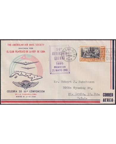 1948-FDC-183 CUBA REPUBLICA FDC 1948 50º ANNIV INDEPENDENCE WAR AIR MAIL CONVENTION.