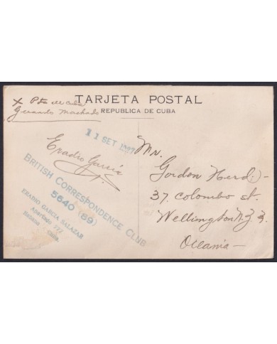 POS-1876 CUBA POSTCARD PRES MACHADO 2c WITH PERFORATION PERFIN - NEW ZEALAND.