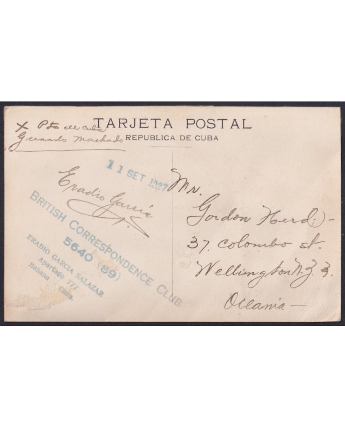 POS-1876 CUBA POSTCARD PRES MACHADO 2c WITH PERFORATION PERFIN - NEW ZEALAND.