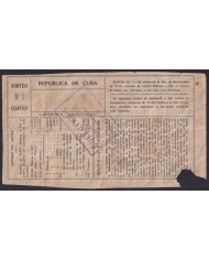 LOT-446 CUBA LOTTERY 1909. SORTEO Nº1. 10/ SEPT/ 1909. RARE. ROTURA VISIBLE.