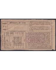 LOT-447 CUBA LOTTERY 1909. SORTEO Nº2. 20/ SEPT/ 1909. RARE.
