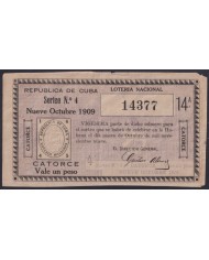 LOT-449 CUBA LOTTERY 1909. SORTEO Nº4. 9/ OCT/ 1909. RARE.