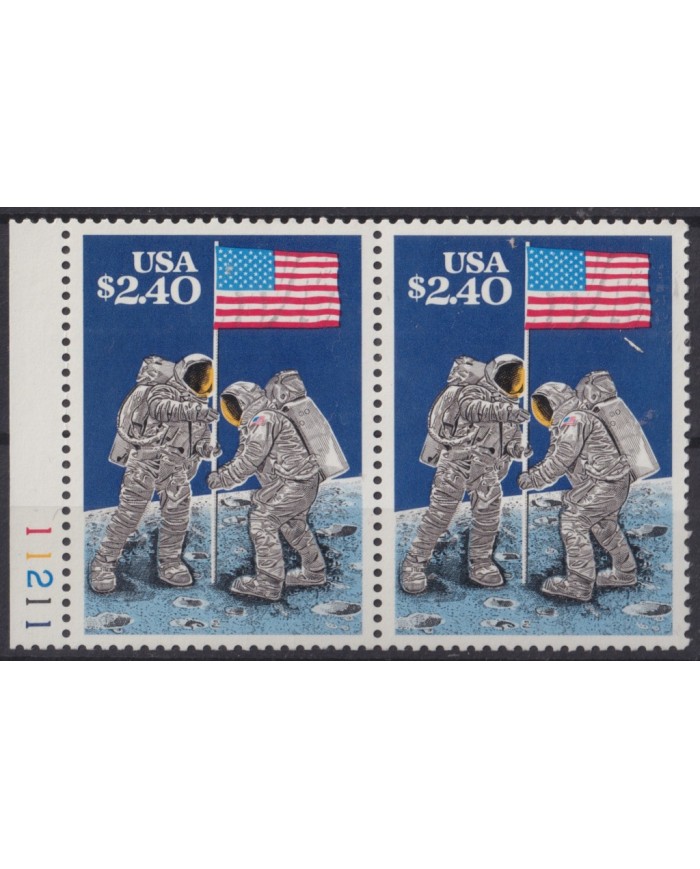 F-EX59674 USA US MNH 1989 2,40$ PAIR FLAG IN THE MOON ASTRONAUTS COSMOS SPACE.