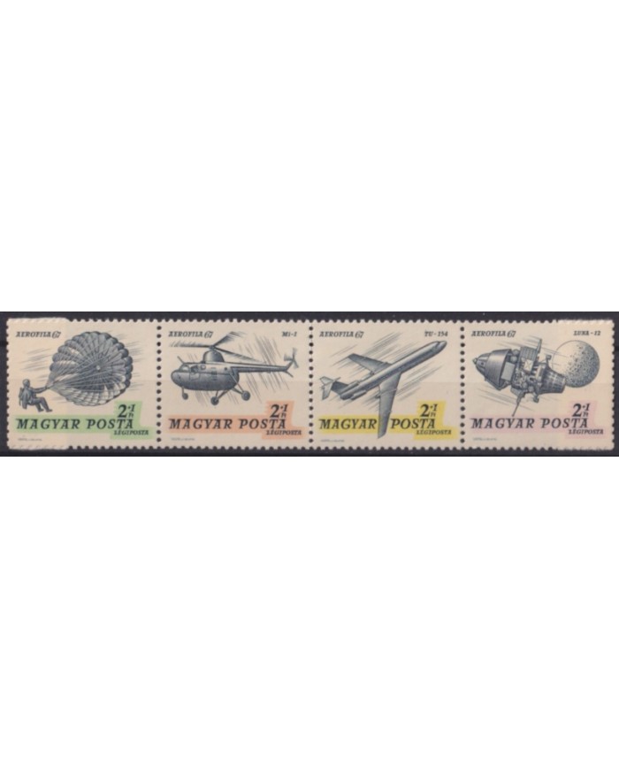 F-EX59696 HUNGARY MNH 1967 AEROFILA SATELLITE HELICOPTER AIRPLANE PARACHUTE SPACE.