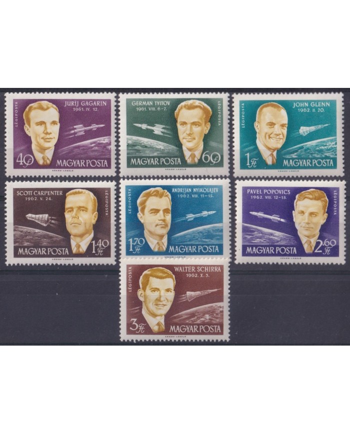 F-EX59912 HUNGARY MNH 1962 GAGARIN CARPENTER SATELLITE COSMOS SPACE ROCKET.