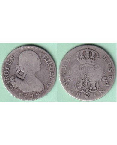 1841-MN-20 CUBA SPAIN 1841 2r CARLOS IV 1799 MADRID COUNTERMARK OF TRINIDAD VIQUE.