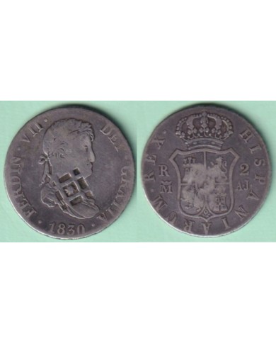 1841-MN-22 CUBA SPAIN 1841 2r FERNANDO VII 1830 MADRID COUNTERMARK OF TRINIDAD VIQUE.