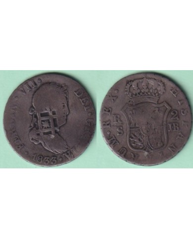 1841-MN-23 CUBA SPAIN 1841 2r FERNANDO VII 1833 SEVILLA COUNTERMARK OF TRINIDAD VIQUE.