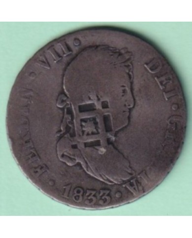 1841-MN-23 CUBA SPAIN 1841 2r FERNANDO VII 1833 SEVILLA COUNTERMARK OF TRINIDAD VIQUE.