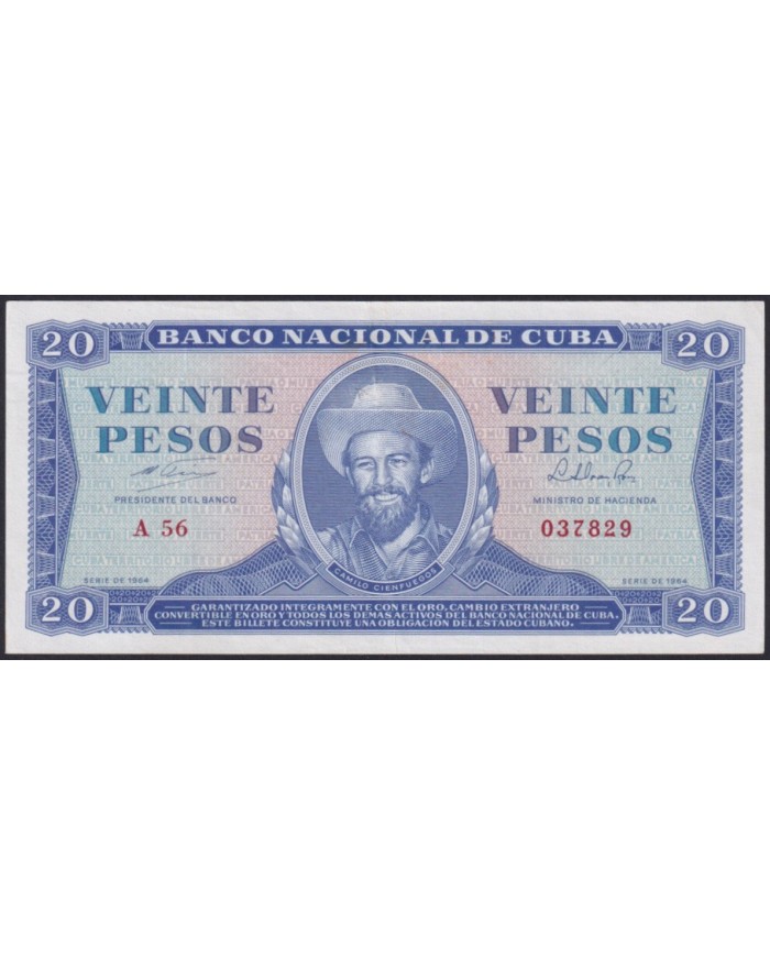 1964-BK-30 CUBA 20$ 1964 CAMILO CIENFUEGOS XF LIGERO DOBLEZ CASI IMPERCEPTIBLE AL CENTRO.