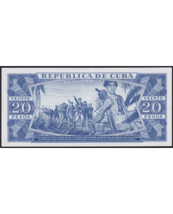 1964-BK-30 CUBA 20$ 1964 CAMILO CIENFUEGOS XF LIGERO DOBLEZ CASI IMPERCEPTIBLE AL CENTRO.