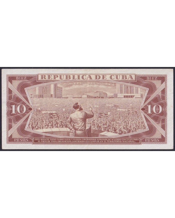1968-BK-42 CUBA 10$ 1968 MAXIMO GOMEZ XF LIGERO DOBLEZ CASI IMPERCEPTIBLE AL CENTRO.