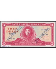 1988-BK-72 CUBA 3$ 1988 ERNESTO CHE GUEVARA MUESTRA PROOF UNC UNCIRCULATED.