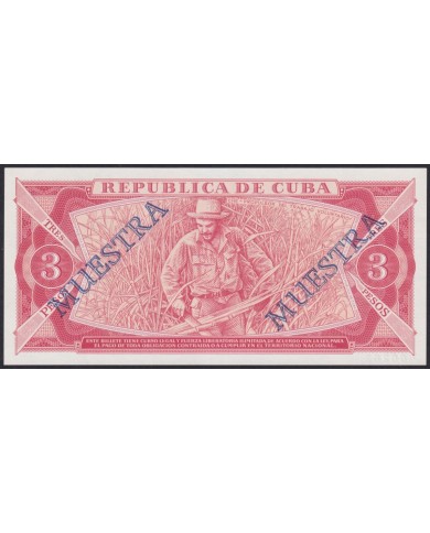 1988-BK-72 CUBA 3$ 1988 ERNESTO CHE GUEVARA MUESTRA PROOF UNC UNCIRCULATED.