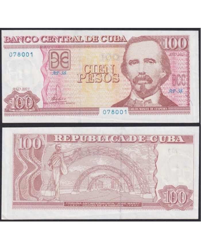 2023-BK-10 CUBA 100$ 2023 CARLOS MANUEL DE CESPEDES CUT ERROR ERROR DE CORTE UNC UNCIRCULATED.