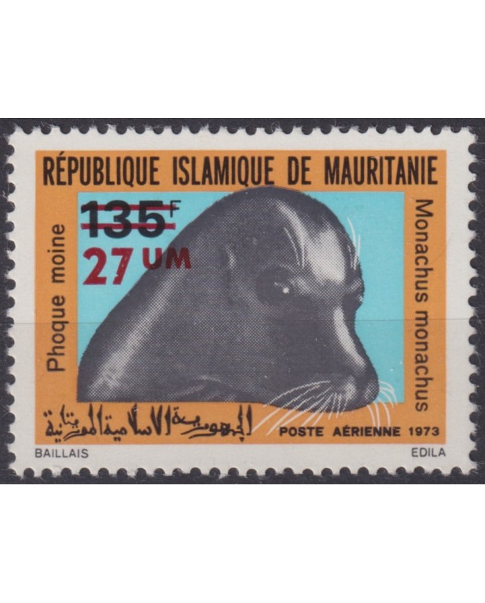 F-EX58633 MAURITANIE MNH 1974 MARINE WILDLIFE PHOCA OVERPRINT NEW VALUE.