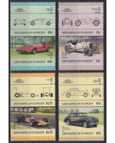 F-EX56450 GRENADINES & ST VINCENT MNH 1986 ROLL ROYCE LAMBORGHINI CAR AUTOMOVILE.