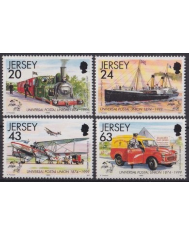 F-EX59971 JERSEY IS UK MNH 1999 125th ANNIV UPU RAILROAD AVION AIRPLANE SHIP.