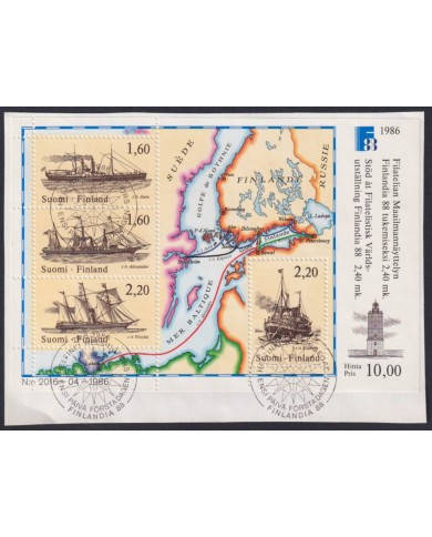 F-EX59426 FINLAND SUOMI USED 1988 INTERNATIONAL PHILATELIC EXPO MAP & OLD SHIP.