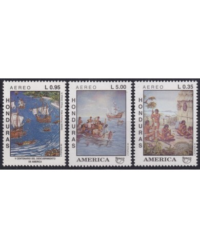 F-EX59479 HONDURAS MNH 1992 AMERICA UPAEP DISCOVERY SHIP ART PAINTING COLUMBUS.
