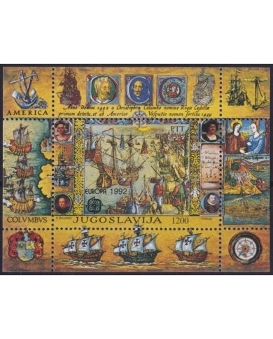 F-EX59960 YUGOSLAVIA MNH 1992 EUROPA DISCOVERY SHIP COLUMBUS ART PAINTING.