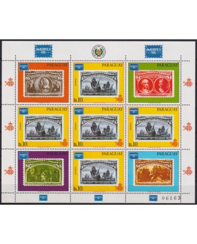 F-EX58001 PARAGUAY MNH 1986 AMERIPEX´86 SHEET DISCOVERY SHIP COLUMBUS.