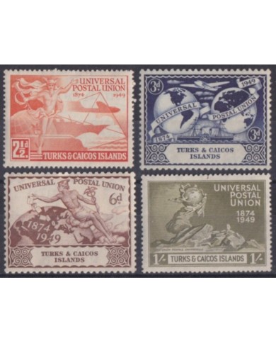 F-EX60159 TURKS & CAICOS IS 1949 ORIGINAL GUM UPU SET.