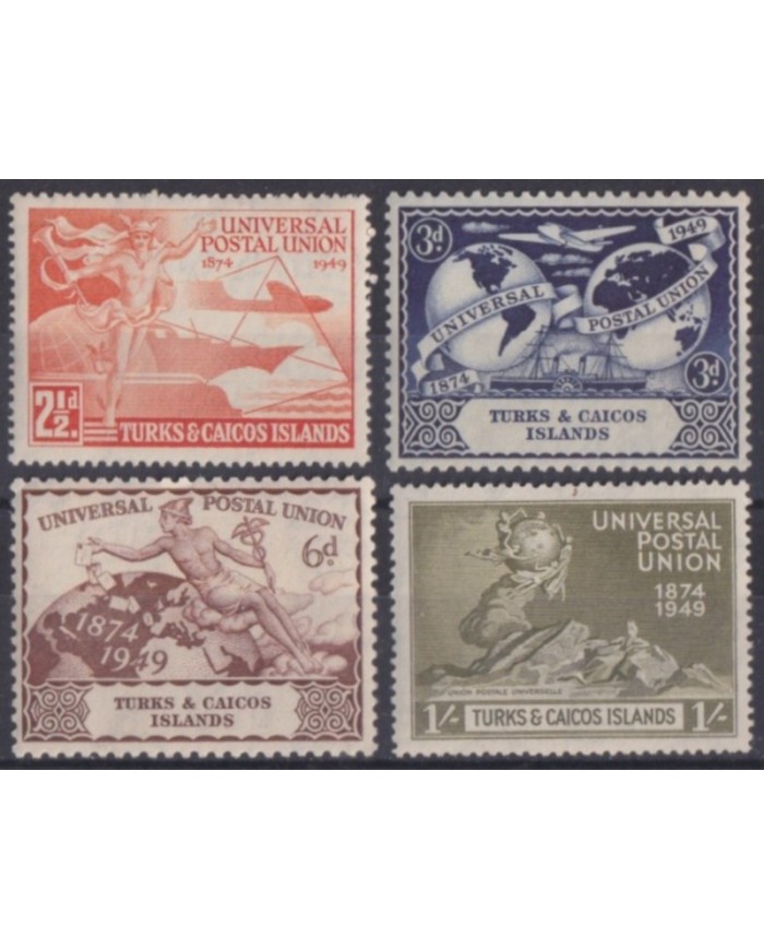 F-EX60159 TURKS & CAICOS IS 1949 ORIGINAL GUM UPU SET.