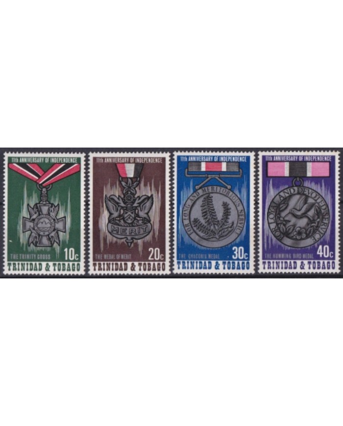 F-EX60160 TRINIDAD & TOBAGO IS MNH 1973 11th ANNIV INDEPENDENCE MEDALLS SET.