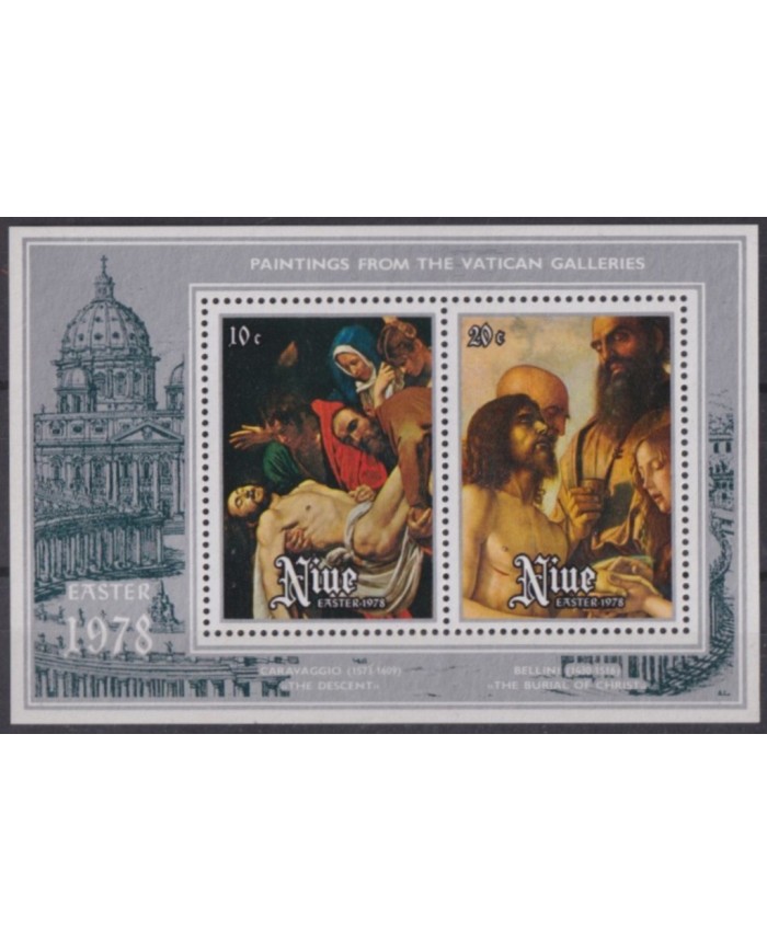 F-EX60182 NIUE MNH 1978 EASTER PASCUA ART PANTING VATICAN GALLERIES CARAVAGGIO BELLINI.