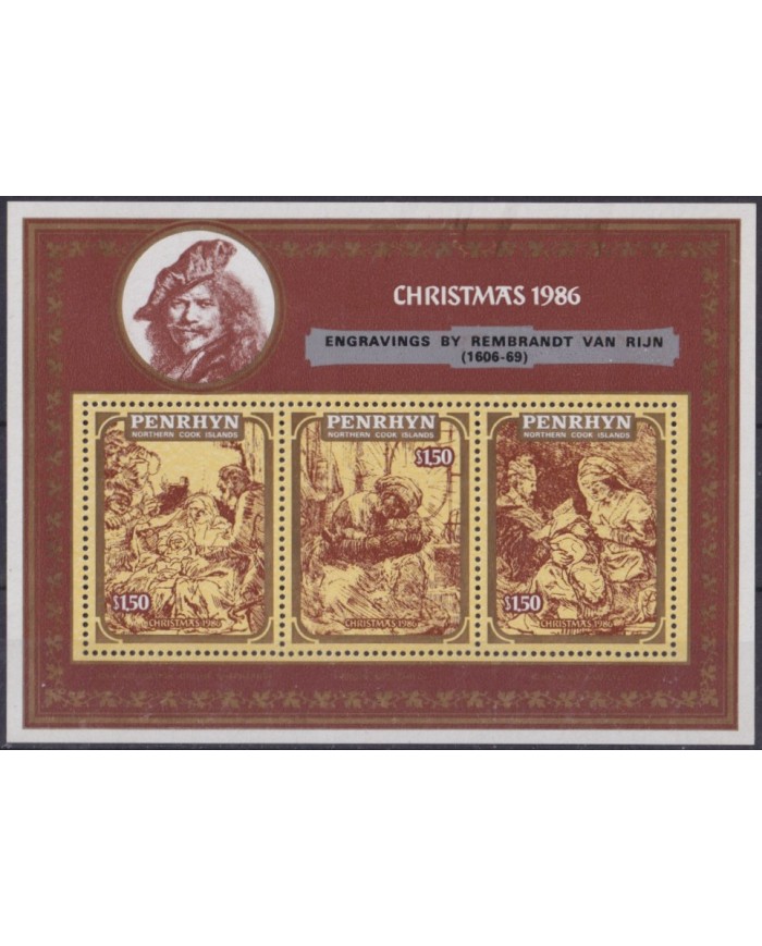 F-EX59191 PENRHYN 1986 MNH CHRISTMAS NAVIDAD ART PAINTING REMBRANDT ENGRAVING.