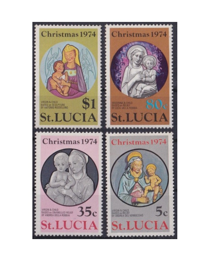 F-EX59238 STA LUCIA 1974 MNH CHRISTMAS NAVIDAD ART PAINTING RELIEF DELLA ROBBIA ROSELLINO.