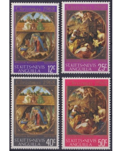 F-EX59243 ST KITTS NEVIS ANGUILLA 1968 MNH CHRISTMAS NAVIDAD RELIGION ART PAINTING RUBENS BOTTICELLI.