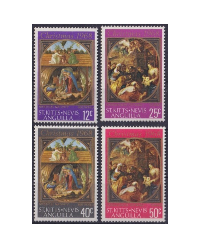 F-EX59243 ST KITTS NEVIS ANGUILLA 1968 MNH CHRISTMAS NAVIDAD RELIGION ART PAINTING RUBENS BOTTICELLI.