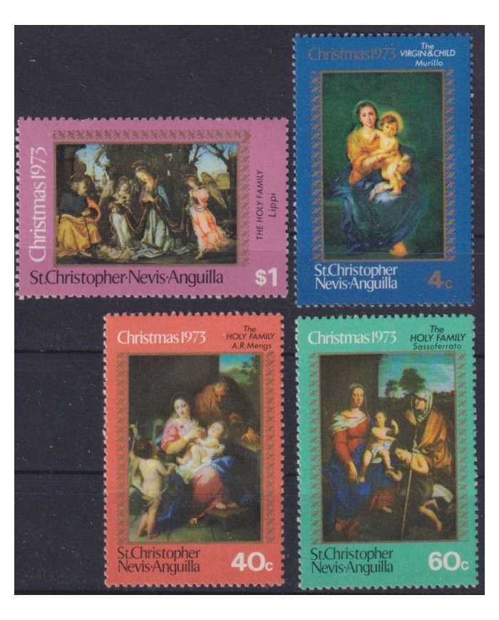 F-EX59246 ST CHRISTOPHER NEVIS ANGUILLA 1973 MNH CHRISTMAS NAVIDAD RELIGION ART LIPPI MURILLO.