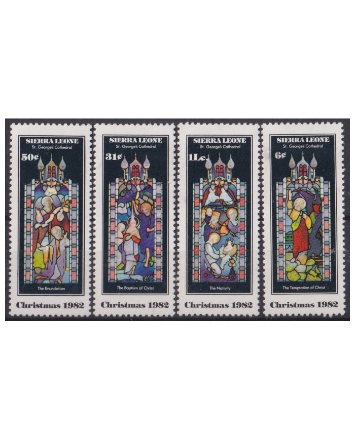 F-EX59215 SIERRA LEONE 1982 MNH CHRISTMAS NAVIDAD ART PAINTING STAINED GLASS.
