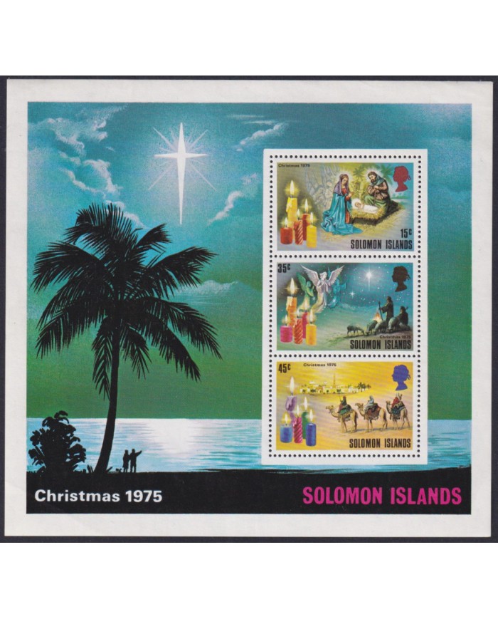 F-EX58417 SOLOMON IS 1975 MNH CHRISTMAS NAVIDAD BEACH LANDSCAPE RELIGION DRAWING.