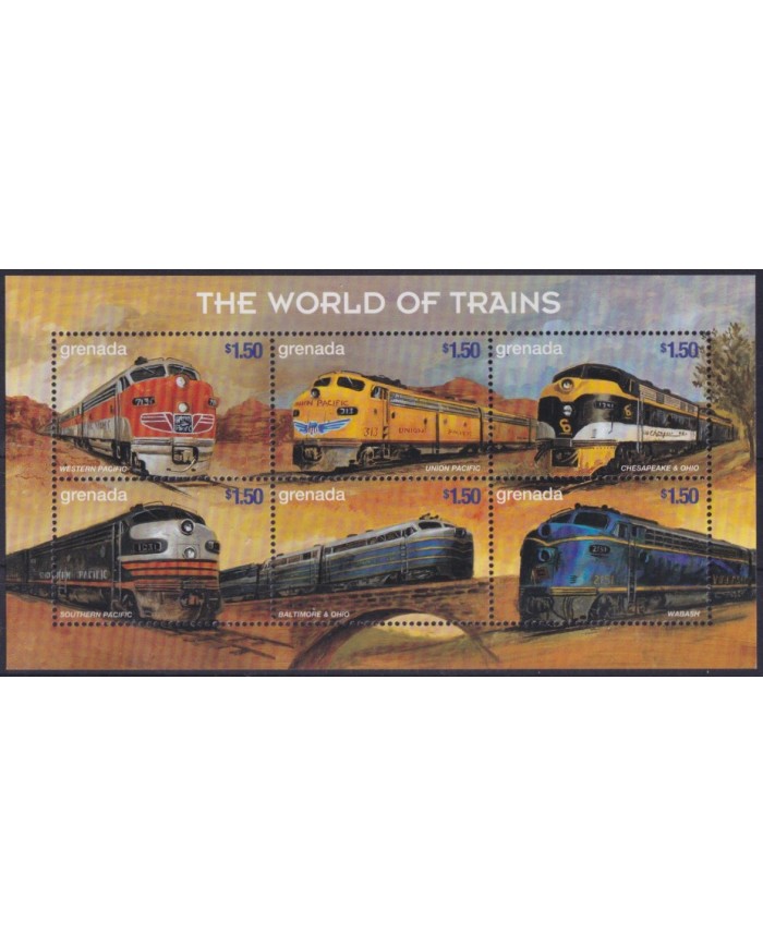 F-EX60205 GRENADA MNH 1999 WORLD OF TRAIN RAILROAD RAILWAYS LOCOMOTIVE.