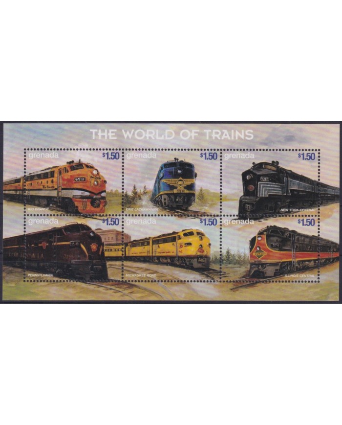 F-EX60211 GRENADA MNH 1999 WORLD OF TRAIN RAILROAD RAILWAYS LOCOMOTIVE.