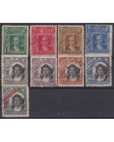 F-EX60354 CHILE 1905-08 COLUMBUS STAMPS LOT.