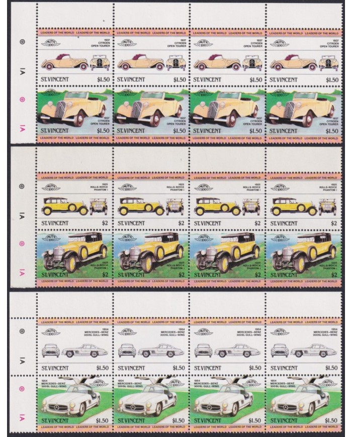 F-EX59738 ST VINCENT MNH 1985 CLASSIC CAR AUTOMOVIL TRIP OF 4.