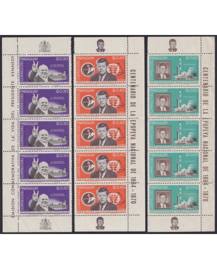 F-EX59743 PARAGUAY MNH 1965 JFK MEMORIAL KENNEDY SPACE COSMOS TRIP OF 5.