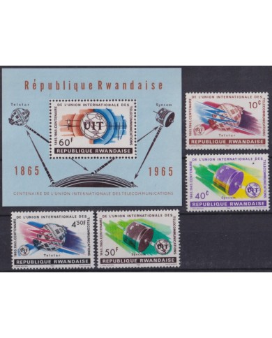 F-EX60290 RWANDA MNH 1965 UIT ITU COMMUNICATIONS SATELLITE SPACE PLANET.