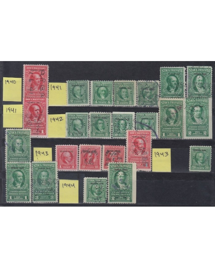 F-EX15296 US REVENUE DOCUMENTARY STOCK TRANSFERS 1945-1953 STAMPS LOT.