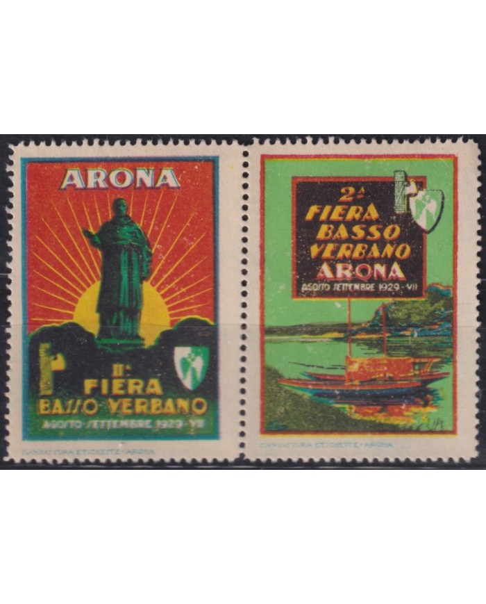 F-EX16617 ITALY ITALIA CINDERELLA 1929 ARONA FAIR OF VERBANO, SHIP, BARCO PAIR. NO GUM.