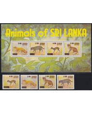 F-EX20395 SRI LANKA CEYLON MNH 1989 FELINE MOUSE DEER GOLDEN PALM CAT FISHING CAT.